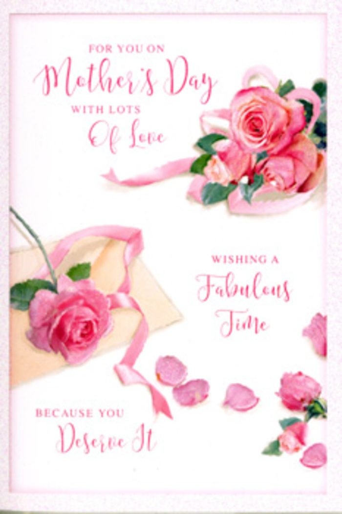 In this Mother's Day card design, the artwork unfolds like a tender still life you might see inside a cosy Chingford living room, freshly decorated for a family celebration. The main focus is a lush spray of pink roses, gathered as if by a florist's steady hand, each bloom rich with layered petals that seem almost soft enough to touch. Shades of blush, rose, and warm pink blend together, echoing the colours of springtime borders along Old Church Road and the soft blooms that appear in front gardens across the area. Around the central bouquet, individual roses and loose petals are scattered in a relaxed, almost improvised arrangement that keeps the scene from feeling rigid. The scattered petals give the impression of a moment just after the bouquet has been tied, when a few delicate fragments fall to the workbench, or of a card set down next to a real arrangement on Mother's Day morning. A pale ribbon winds gracefully around the largest grouping of roses, its satin surface catching the gentle light and suggesting the careful finishing touches that go into a professionally wrapped bouquet. Flowing, hand-lettered words curve across the card, clearly conveying a loving Mother's Day sentiment, though the exact wording is secondary to the feeling of warmth and admiration the script carries. The white background provides calm space for the flowers to stand out, allowing every velvety petal and subtle shadow to be seen clearly. The whole design feels tranquil and affectionate, like the soft conversation shared over tea with mum after flowers have been delivered, and it pairs effortlessly with a fresh bouquet chosen from a local Chingford florist for same-day gifting.