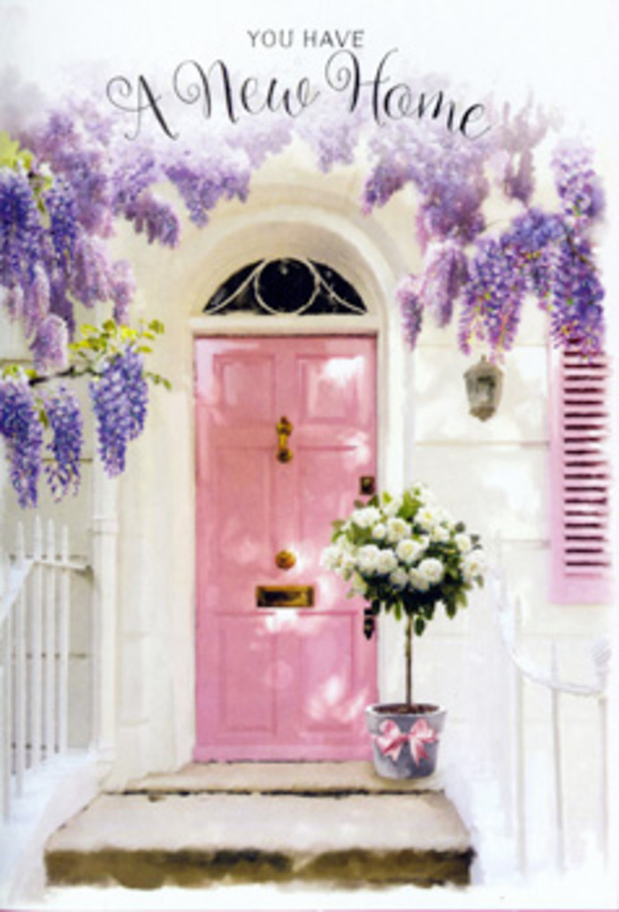 A romantic Chingford doorway, reminiscent of a cottage near Epping Forest's edge, is captured in this image as a gentle ode to moving somewhere new. The focal point is a pale pink door, its paint matte and subtly textured, giving it a hand-finished charm that radiates warmth. Above and around the doorway, wisteria spills in abundant lavender waves, each cluster of blossoms hanging like delicate, fragrant chandeliers. Their colour shifts from dusky lilac to soft violet where the light touches them, standing out against the clean whitewashed walls and a softly toned shutter to one side. The architecture is simple, yet the flowers transform it into something almost fairytale-like. At the base of the door, resting on a sun-warmed stone step, sits a chic grey metal bucket. It overflows with creamy white roses, their petals layered and plush, combined with fresh green foliage that peeks through like quiet whispers of a nearby garden. A pink satin bow is tied around the bucket, its tails falling gracefully, echoing the rosy tone of the door and lending a sense of thoughtfulness and care. The overall light is gentle and steady, much like an early evening glow you might notice walking home from Chingford Station, creating soft shadows that make the petals and leaves appear more dimensional. The mood is beautifully calm yet full of expectancy, as though the flowers have been placed there to welcome someone stepping over the threshold for the very first time. This is a visual celebration of new beginnings in Chingford, where every bloom seems to murmur, Welcome home, this is where your next chapter begins.