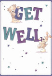 In this luminous get well card, the warmth of Chingford's community spirit shines through two endearing figures: a plush teddy bear and a lively puppy, each playfully clasping the vivid, oversized letters of 'Get Well' as if sharing a smile with the recipient. The rich indigos and teals of the text stand out against a creamy, softly lit background, radiating an energy that feels both inviting and uplifting-an ideal match for the genuine kindness you'd find from friends on Kings Head Hill or near Memorial Park. Scattered stars in twinkling blues and purples bring a magical, hopeful quality to the scene, echoing the bright optimism found in locally arranged Chingford bouquets. Every detail, from the bear's fluffy fur to the pup's velvet-soft ears, suggests comfort and emotional closeness-almost like an embrace from a neighbour. Together, the design is more than decoration; it's an expression of heartfelt support, ready to accompany a bouquet sent to a cherished friend in recovery anywhere across Chingford. There's lightness and sincerity here, carrying strength and gentle encouragement with every brushstroke.
